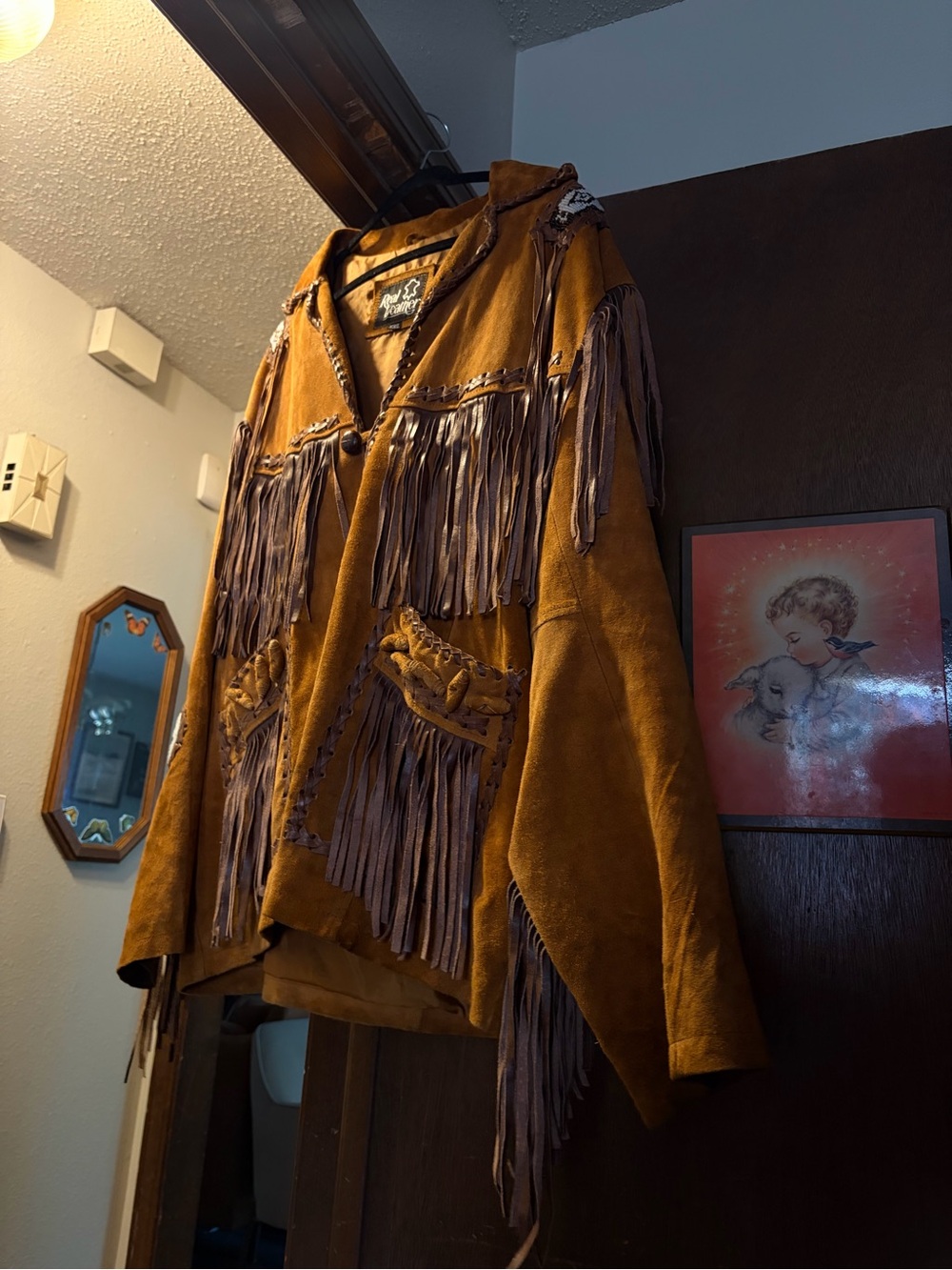 Vintage REAL LEATHER Fringe Suede Jacket, Brown XXL